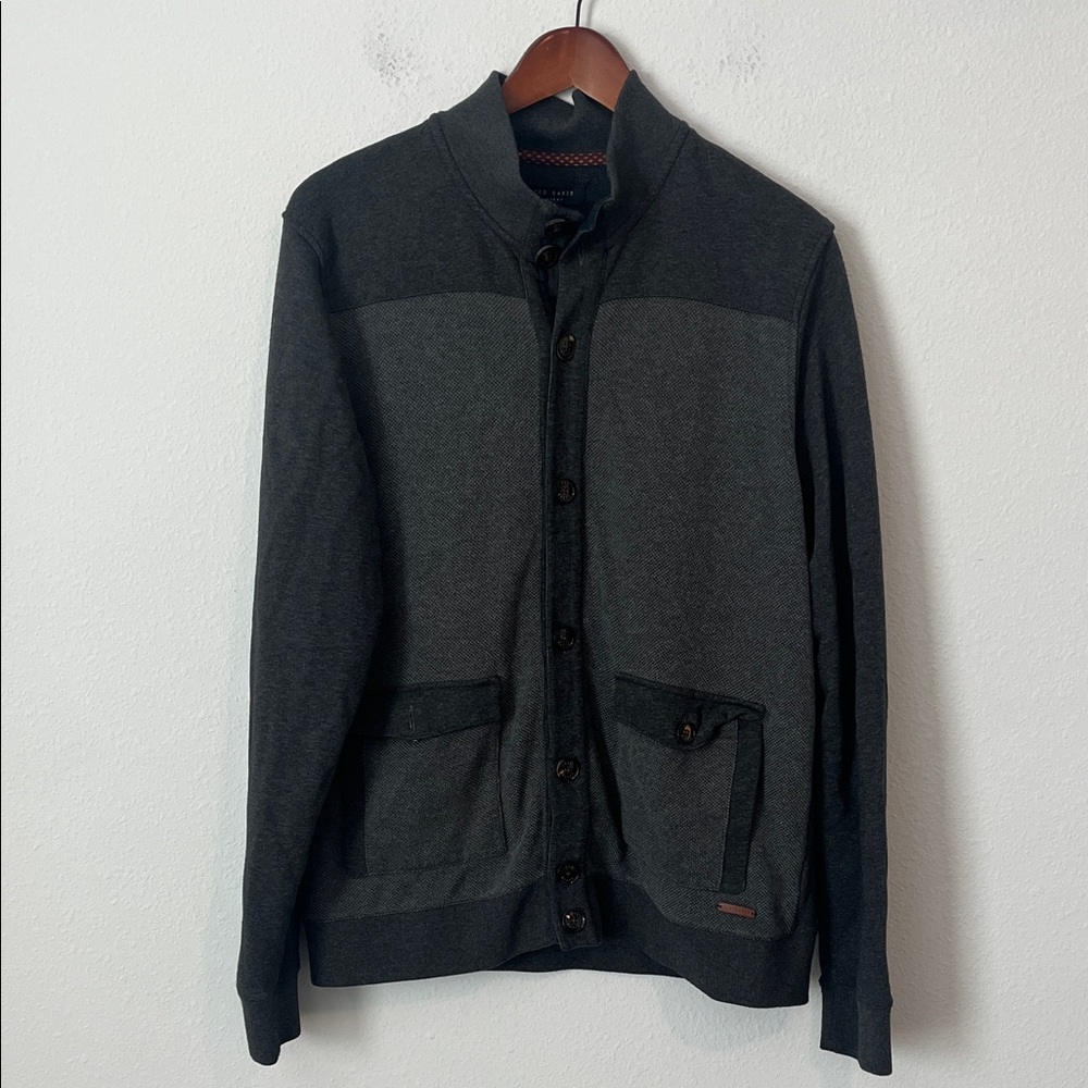 TED BAKER Gray Walter Button Front Cardigan Sweater Size 6